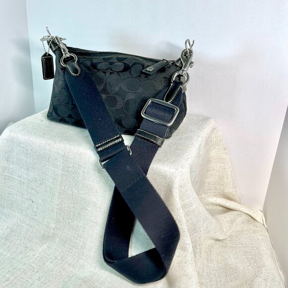 Coach 6044 Signature Jacquard Black Demi Baguette Canvas & Leather Y2K Vintage - Picture 12 of 13